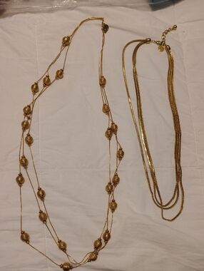 Anne Klein Gold Layered Bead Long Necklace